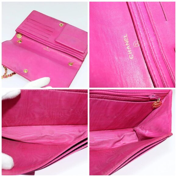CHANEL Chain Wallet Grained Calf Skin Pink Gold CC Auth bs28262 - Picture 14 of 14